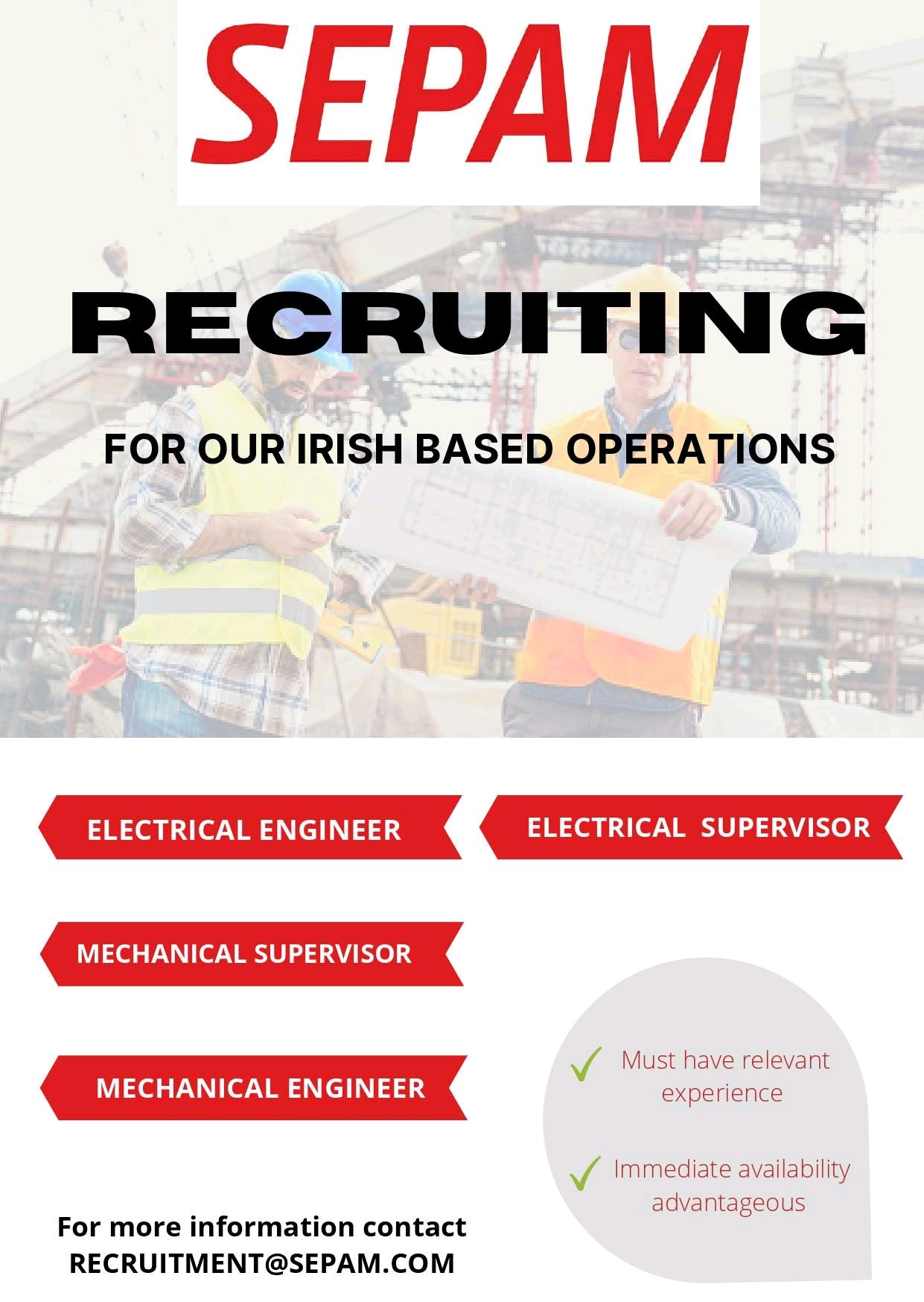 Mechanical & Electrical Engineer & Supervisor Jobs