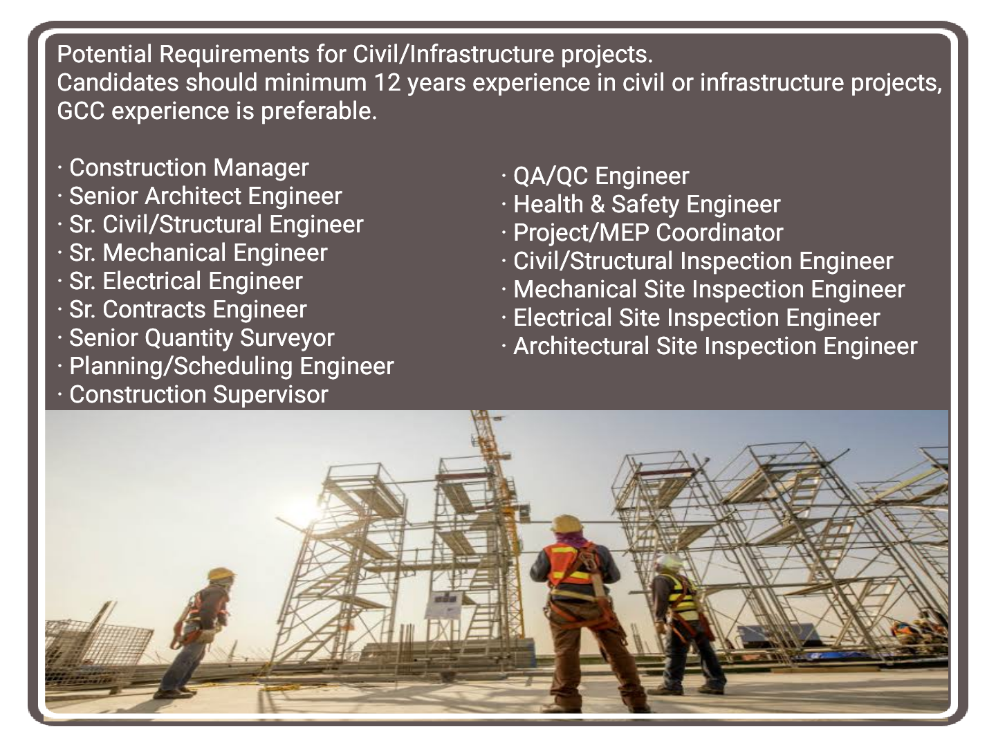 Sr. Mechanical, Electrical, Civil Structural, HSE & QAQC Engineer Jobs