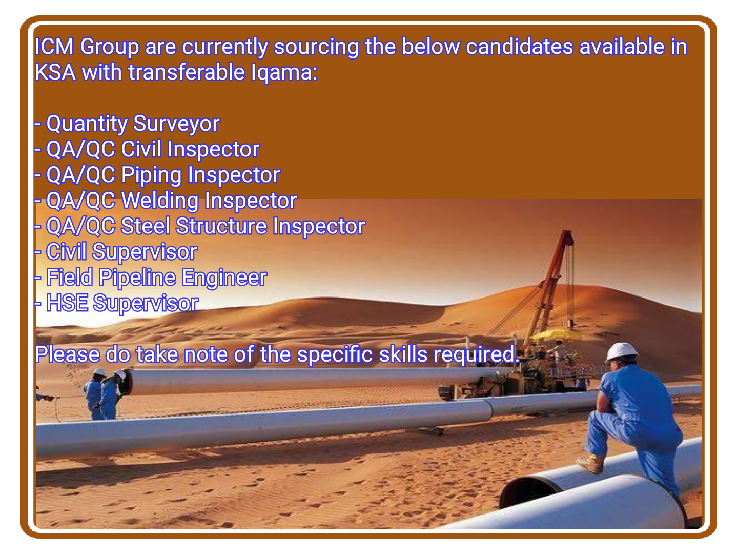 QAQC Civil, Piping, Welding, Field Supervisor Civil & HSE Supervisor Jobs