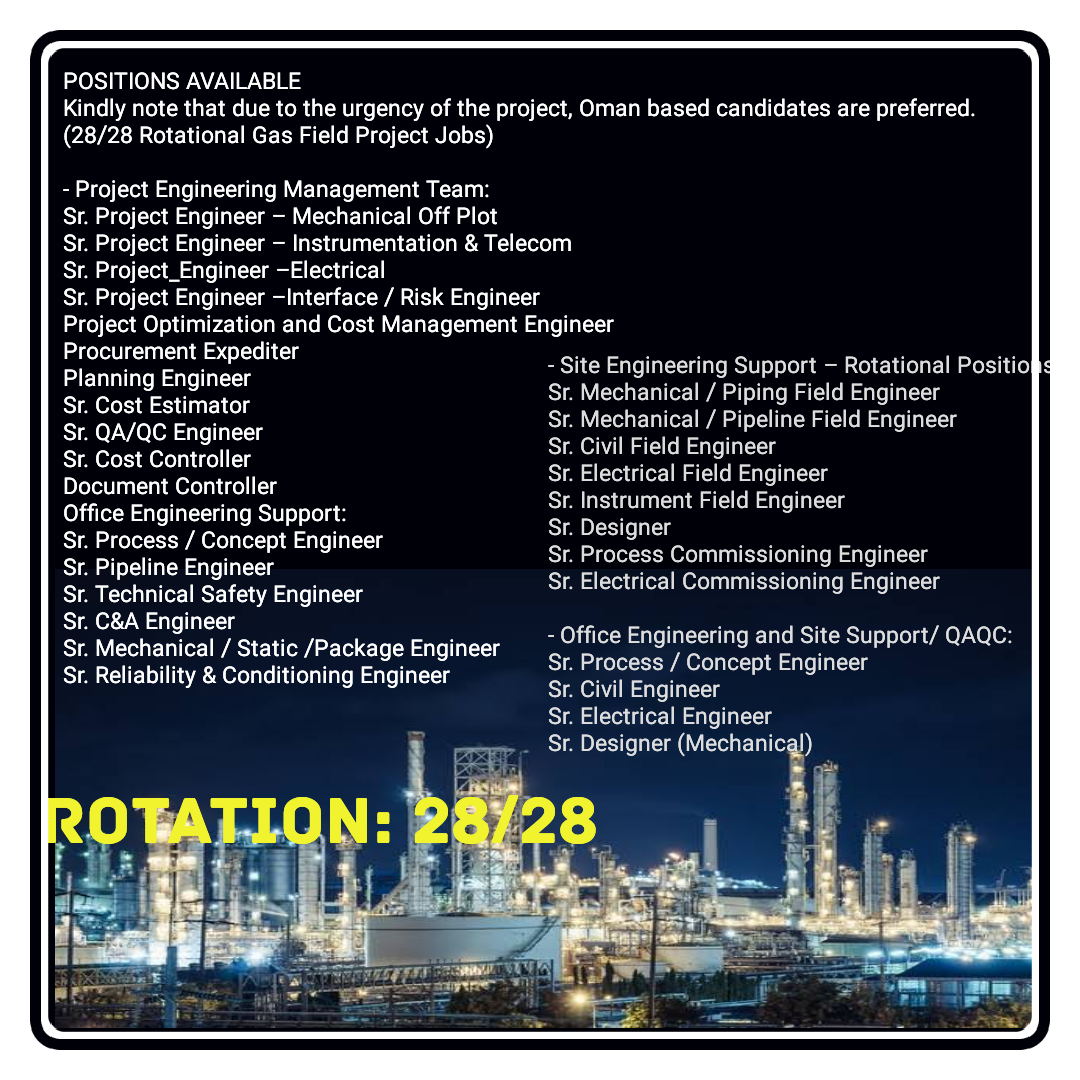 28/28 Rotational Gas Field Project Jobs