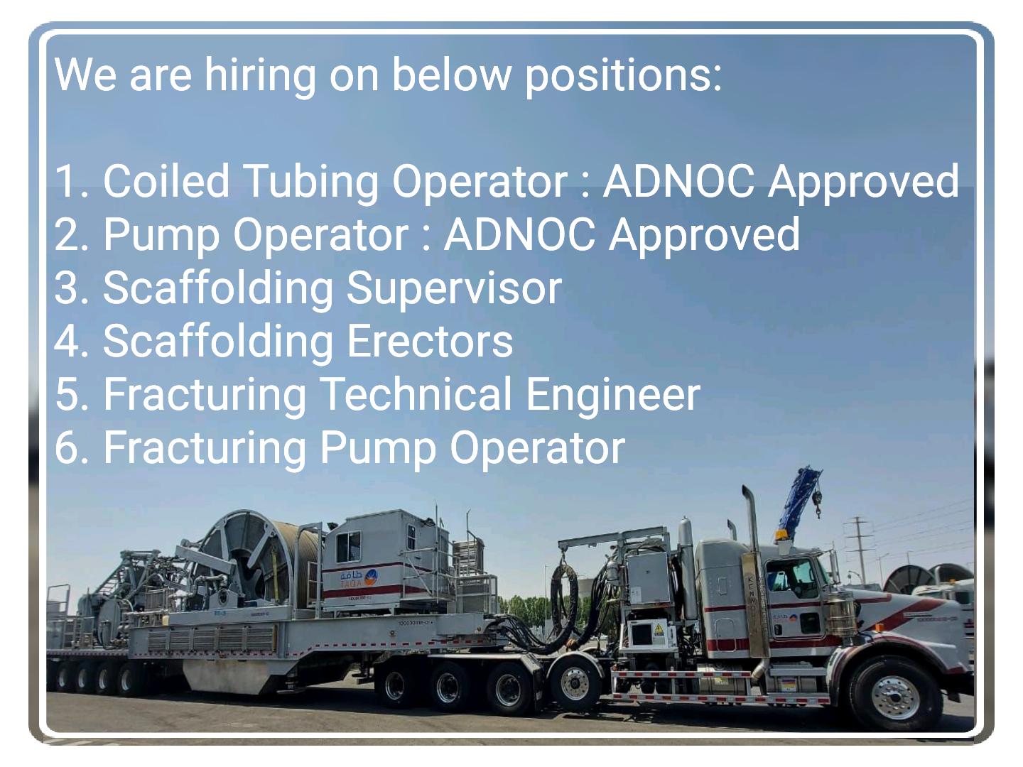 Coiled Tubing, Pump Operator, Scaffolding & Fracturing Engineer Jobs