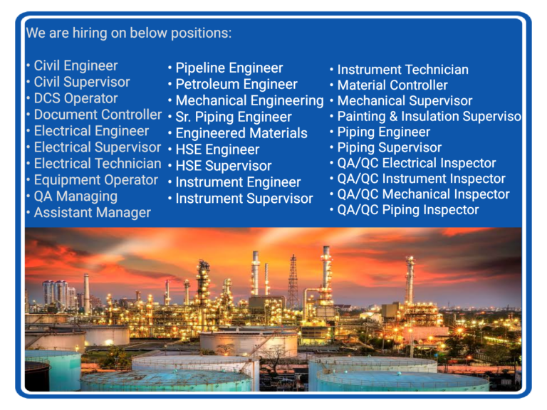 Electrical, Mechanical, Instrument, HSE, PIPING, Technician, Supervisor ...