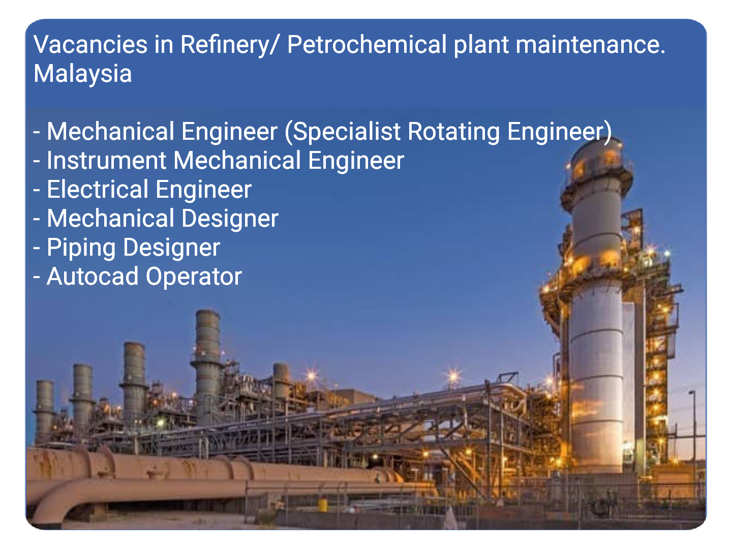 Refinery Petrochemical Plant Maintenance Jobs