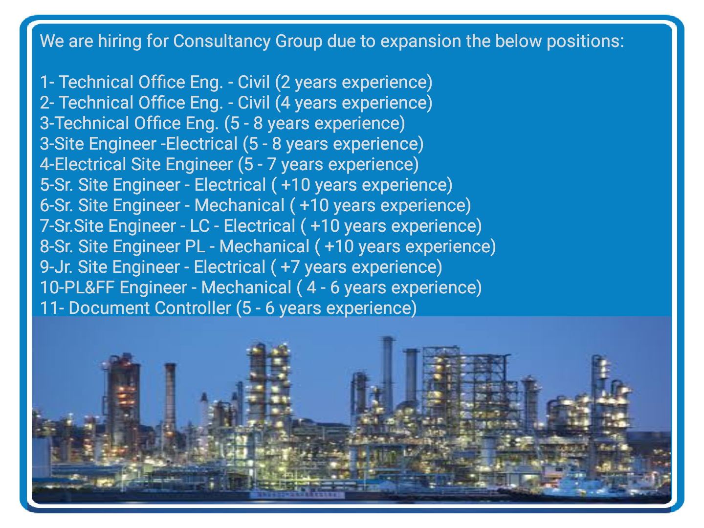 Technical Office Engineer, Civil, Electrical, Mechanical & Document Controller Jobs
