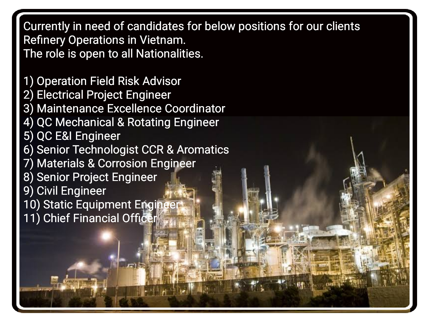 Electrical, Maintenance, QAQC, Materials & Corrosion, Project & Civil Engineer Jobs