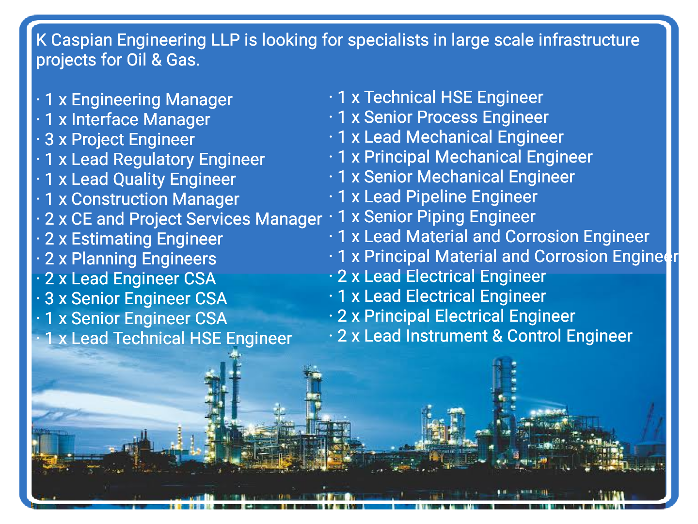 Oil & Gas Infrastructure Project Jobs