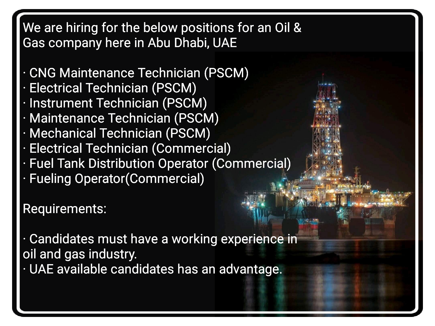 Mechanical, Electrical, Instrument, CNG Maintenance Technician & Fueling Operator Jobs