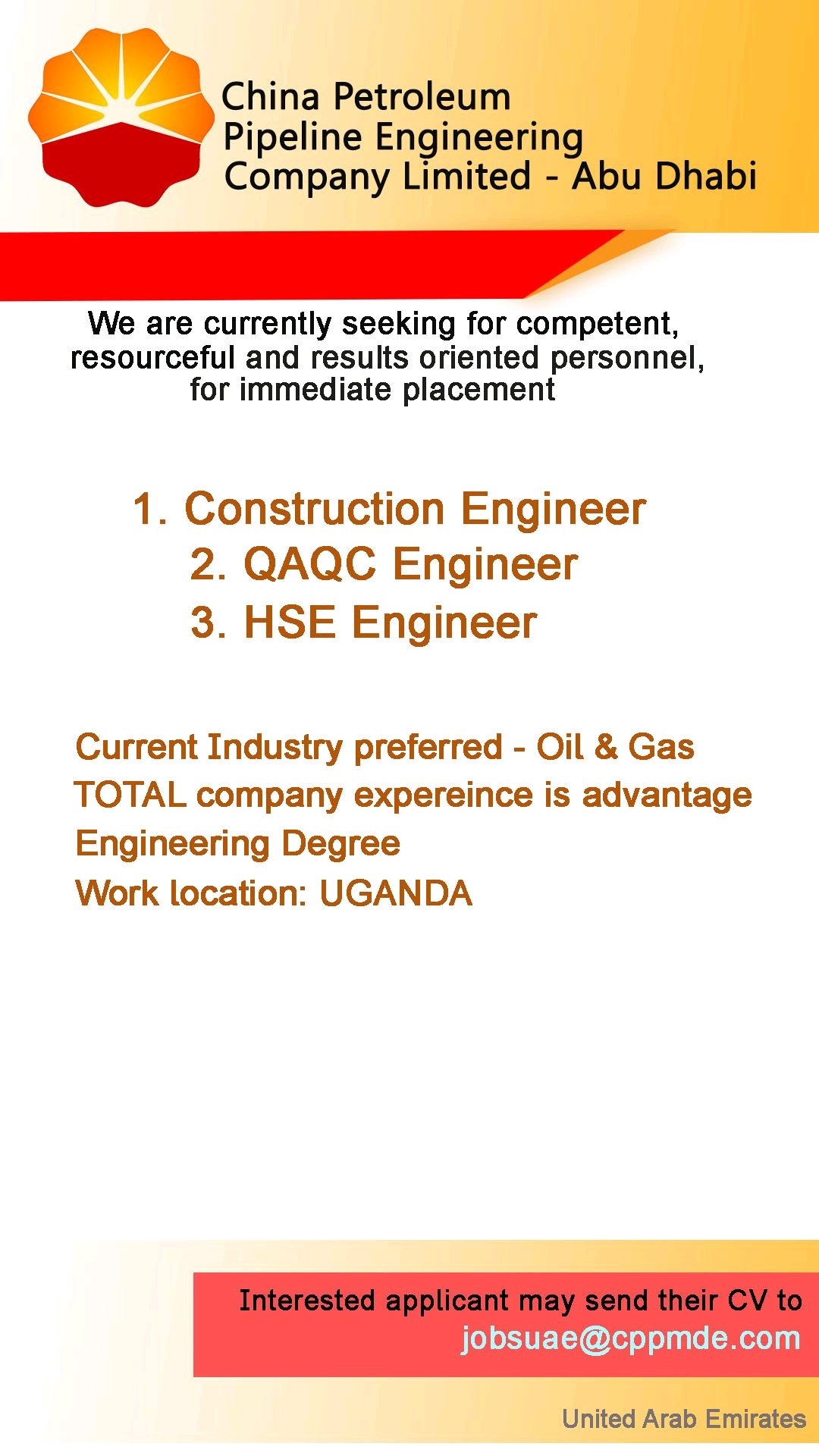 Construction, QAQC & HSE Engineer Jobs