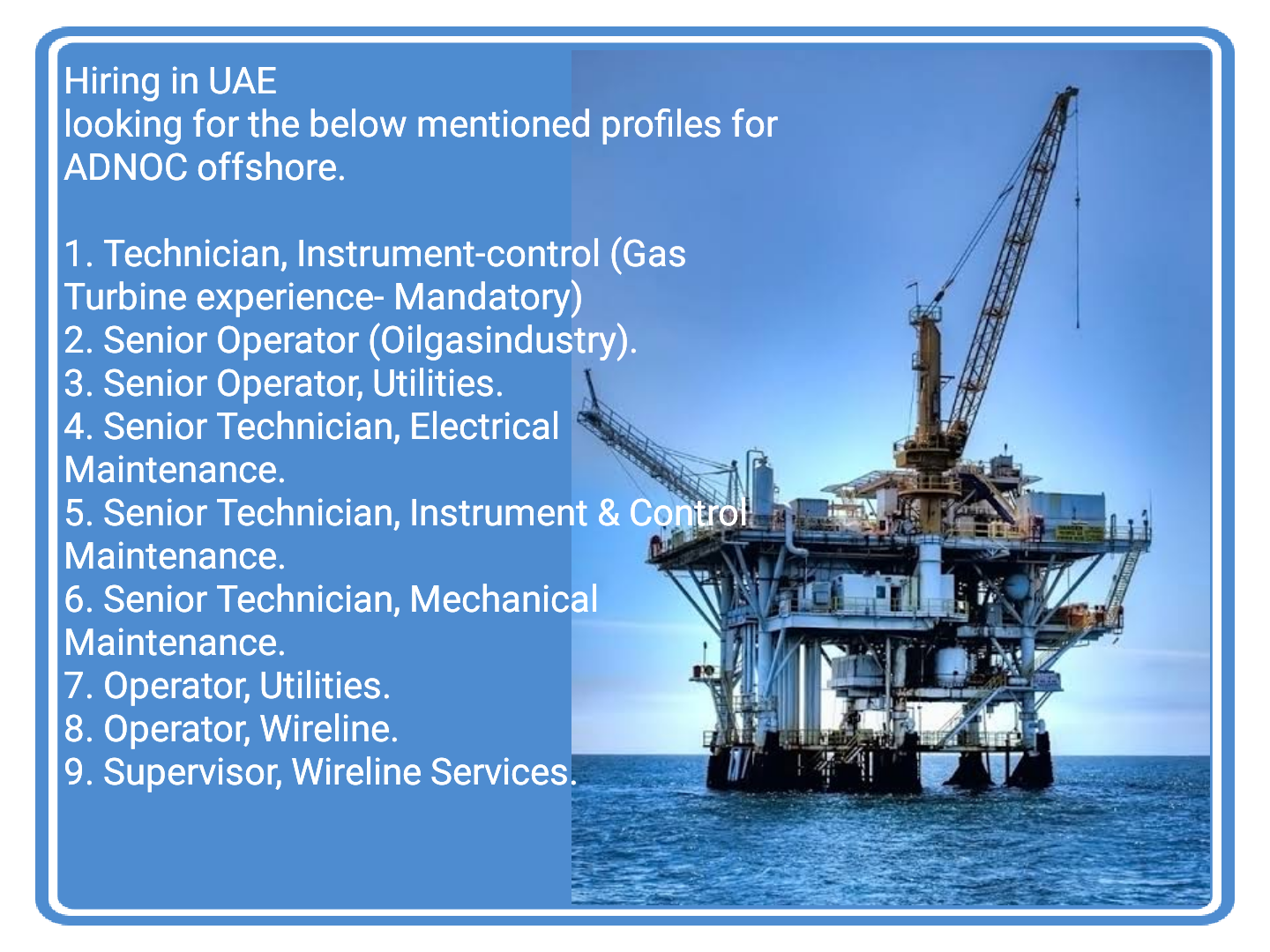 Offshore Instrument, Electrical, Mechanical & Wireline Senior Operator Jobs