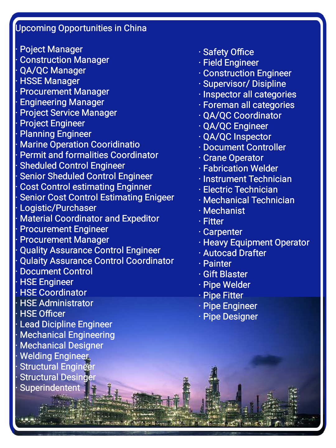 Mechanical, Electrical, Instrument, QAQC, HSE, Cost Control, Document Controller & Many Other Jobs