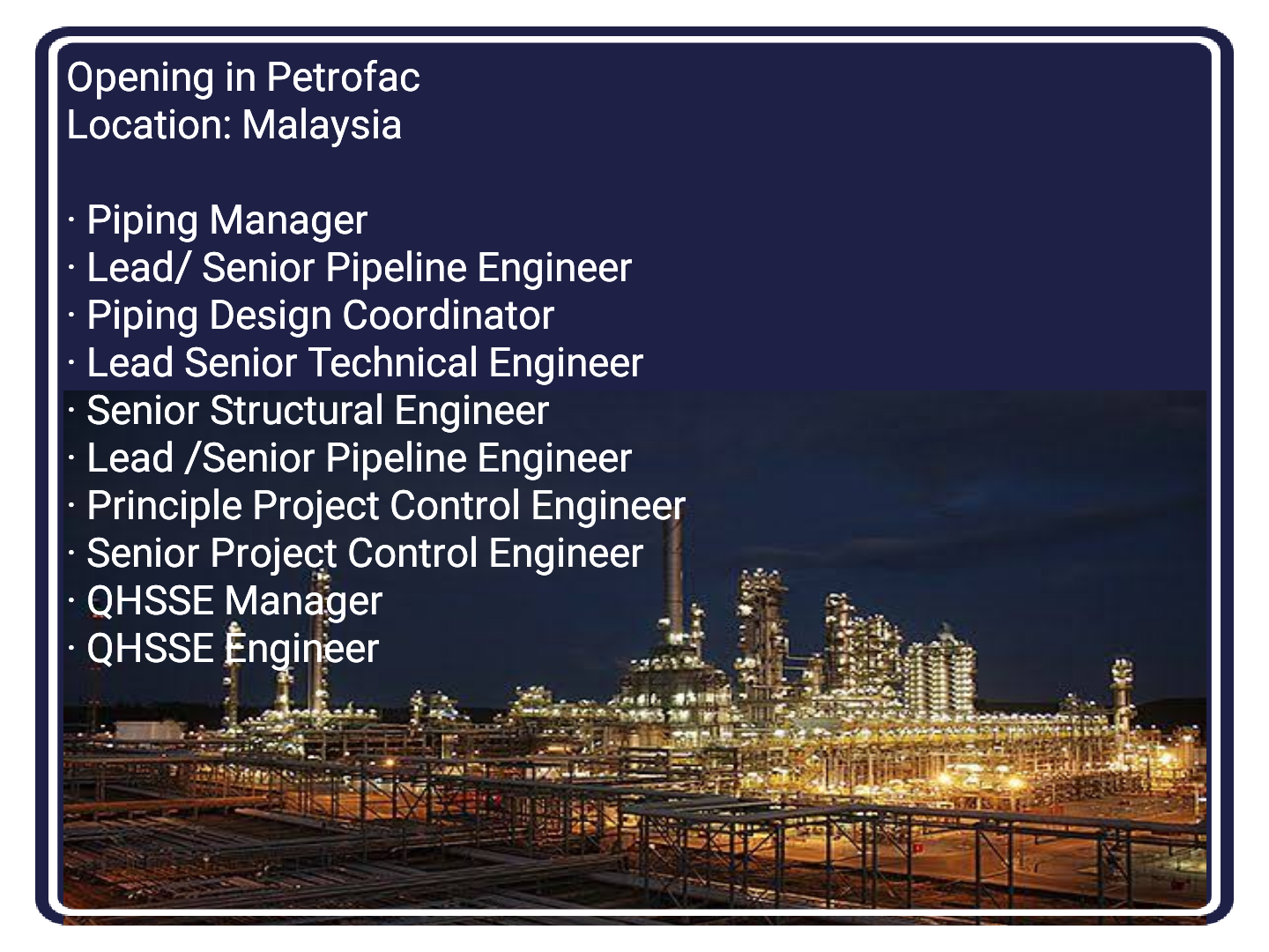Lead / Senior Piping, Pipeline, Structural & Design Engineer Jobs
