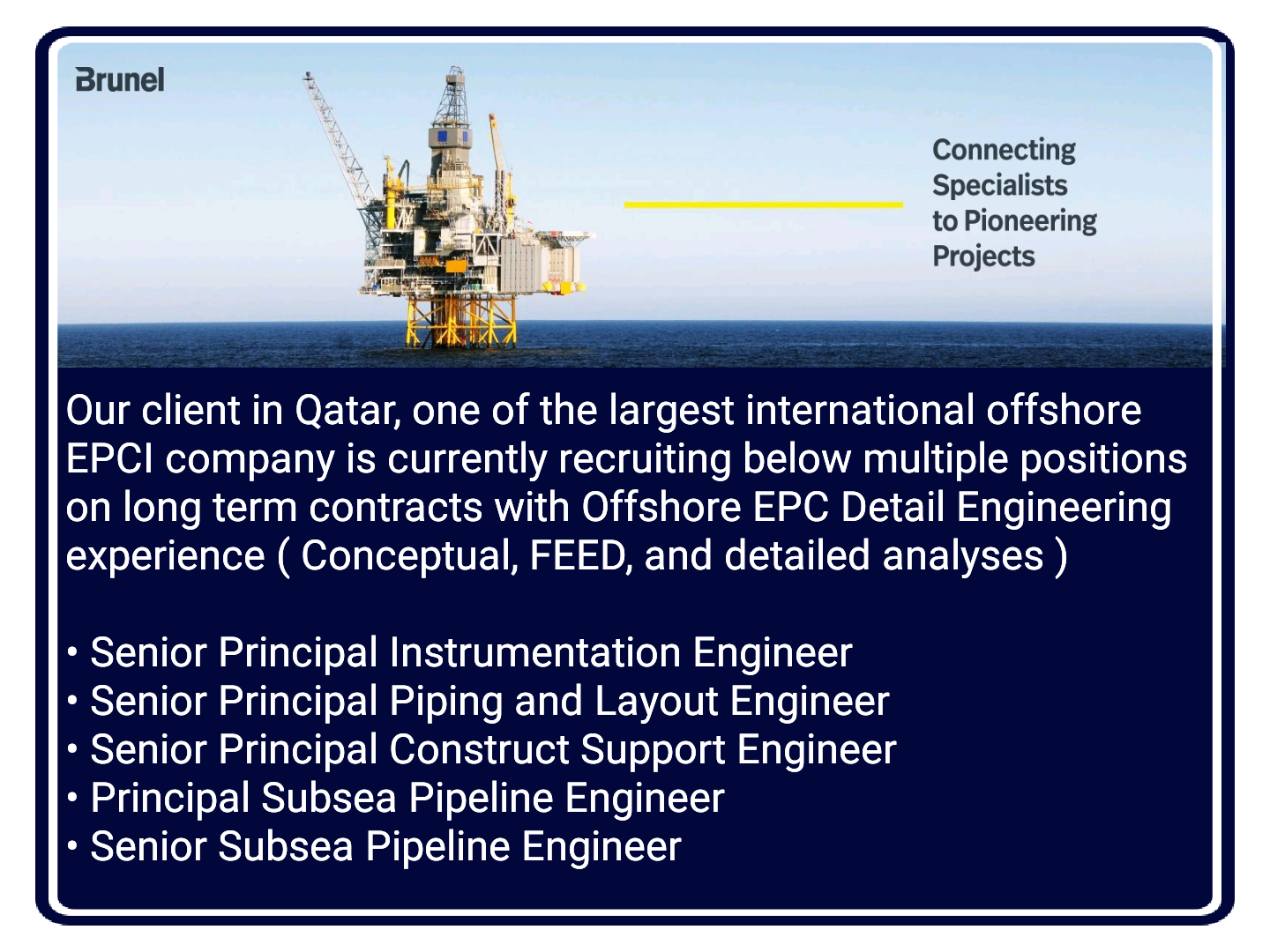 Senior Principal Instrument, Piping & Layout, Subsea Pipeline Engineer Jobs