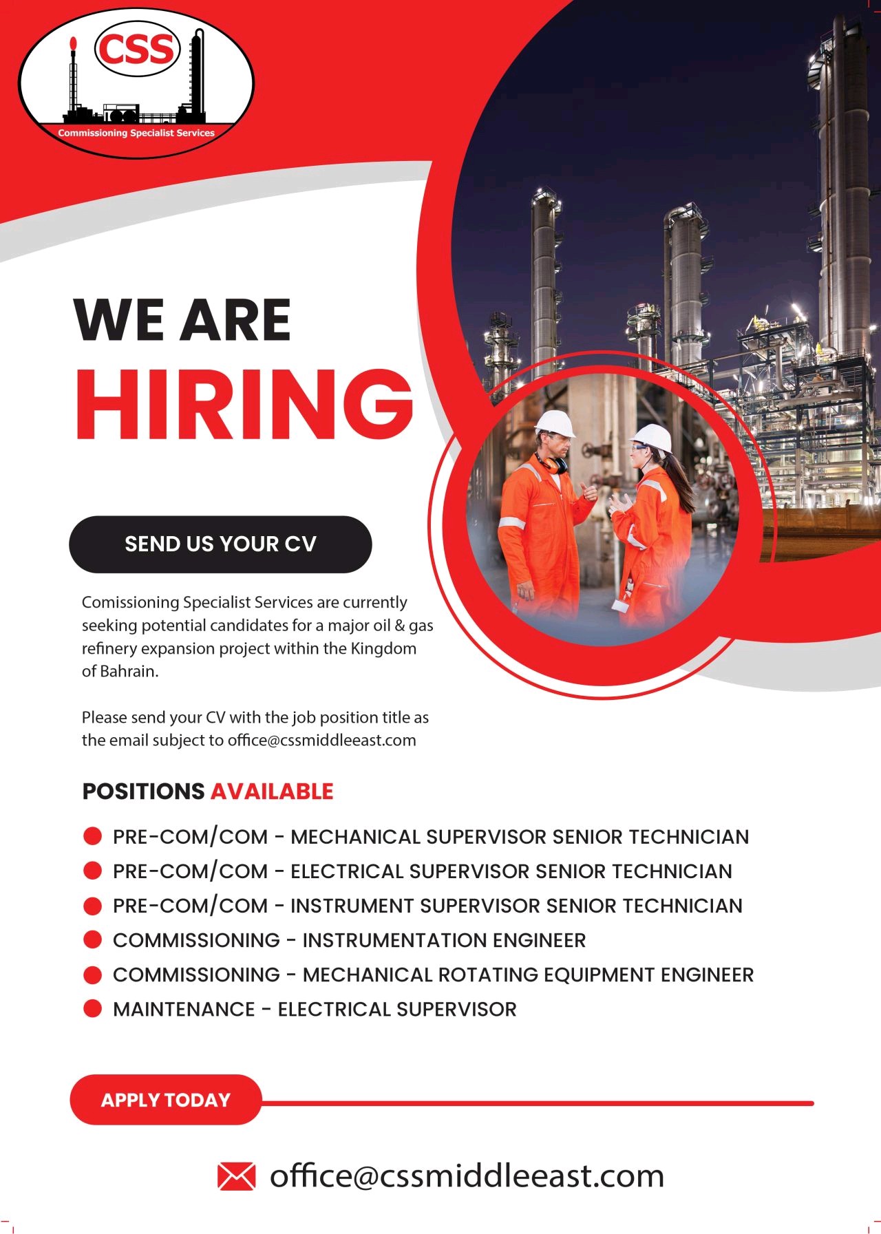 Pre Commissioning & Commissioning Engineer Electrical, Mechanical & Instrument Jobs