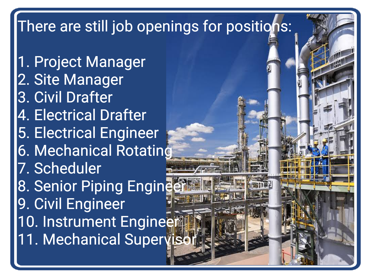 Electrical, Mechanical, Instrument, Civil, & Piping Engineer Jobs