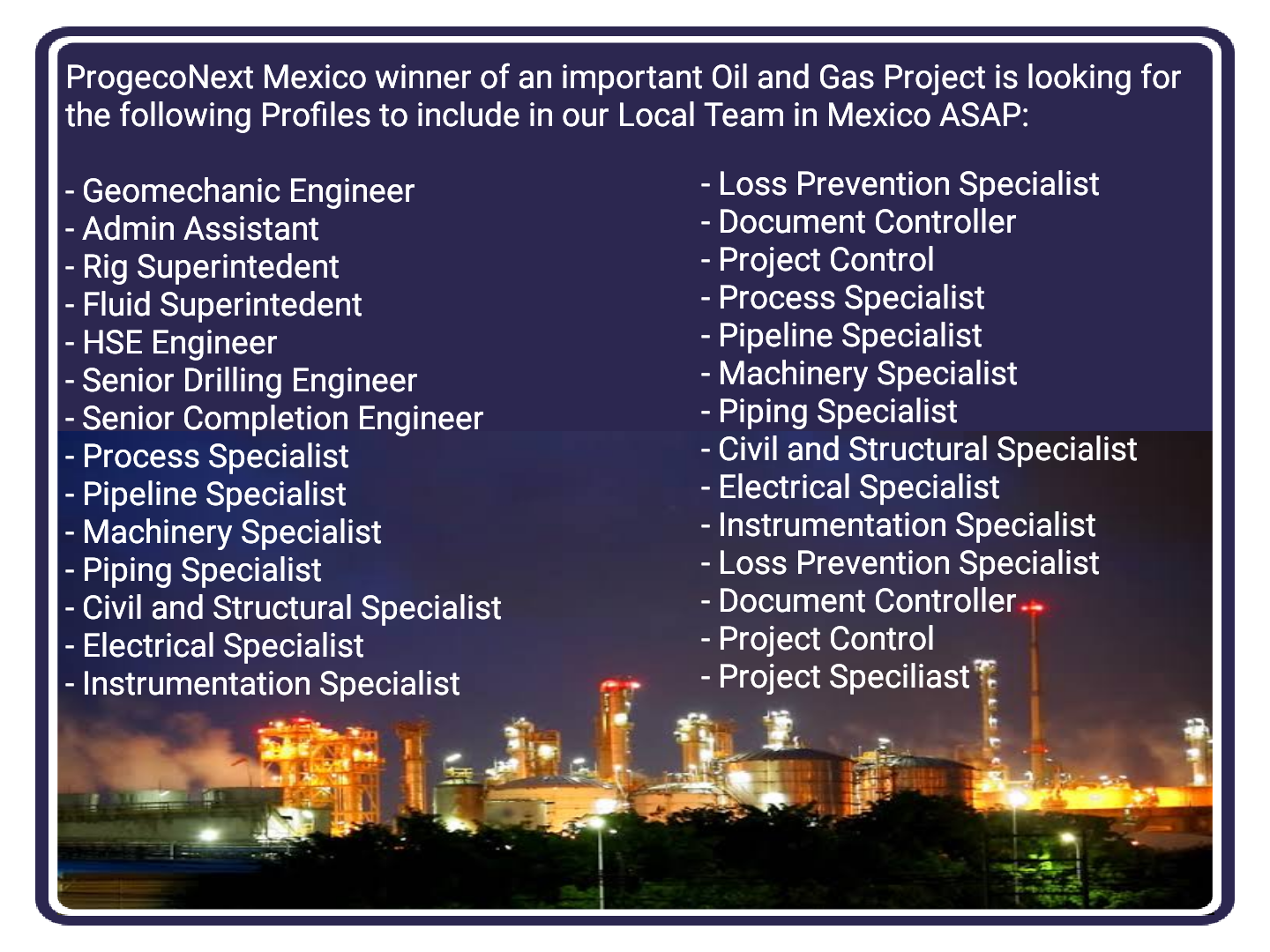 Process, Piping, Electrical, Instrument, Civil & Structural Specialist Jobs