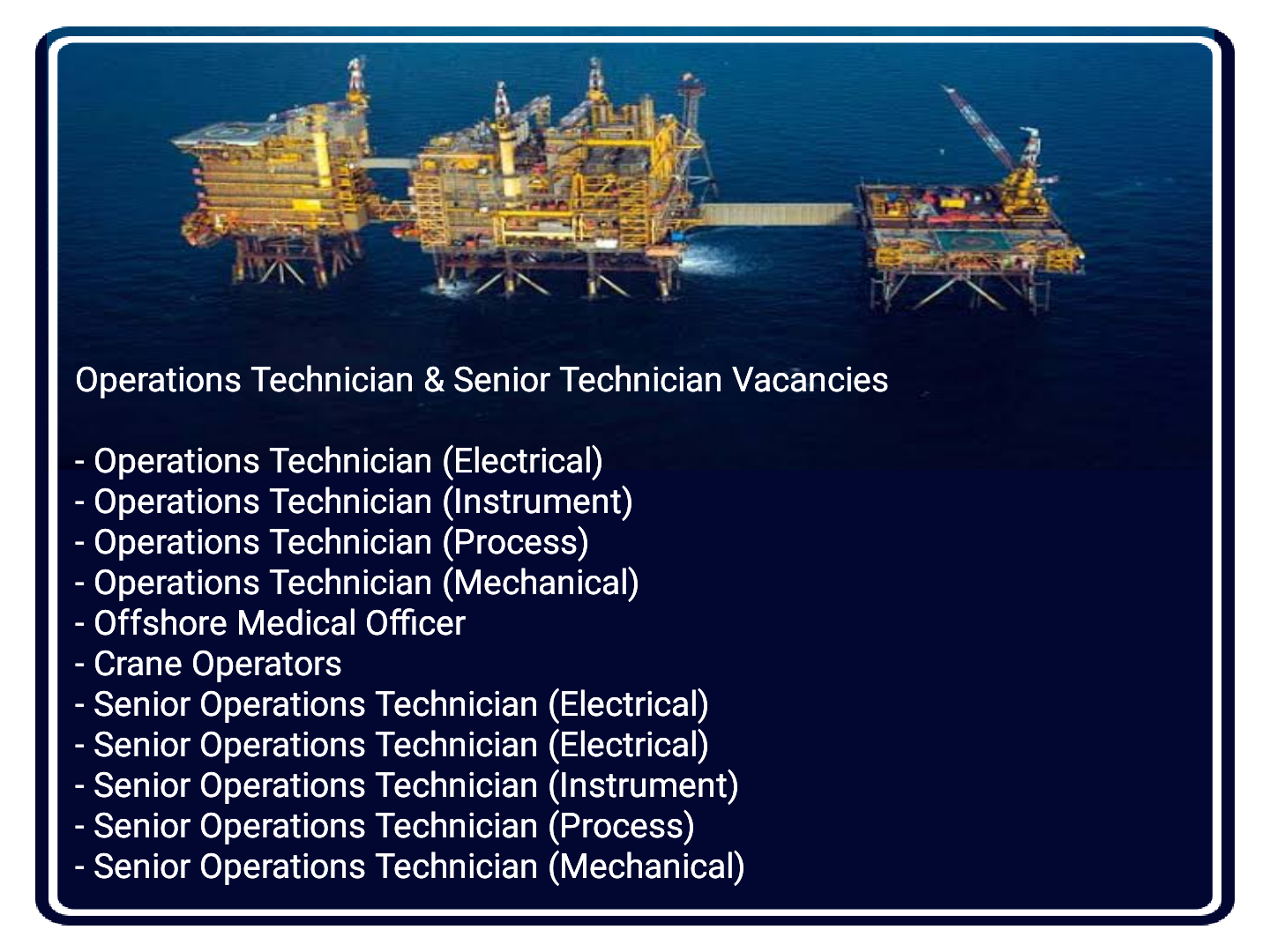 Operations Technician Electrical, Mechanical, Instrument, Process & Crane Operator Jobs