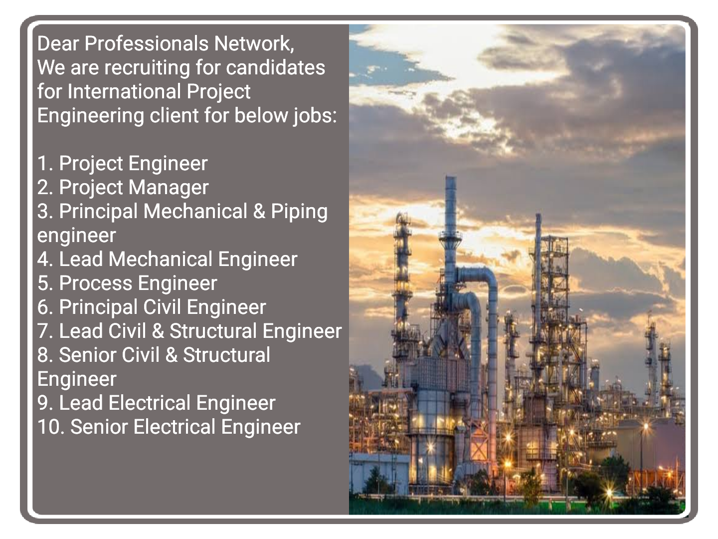 Electrical, Mechanical, Process, Civil & Structural Engineer Jobs