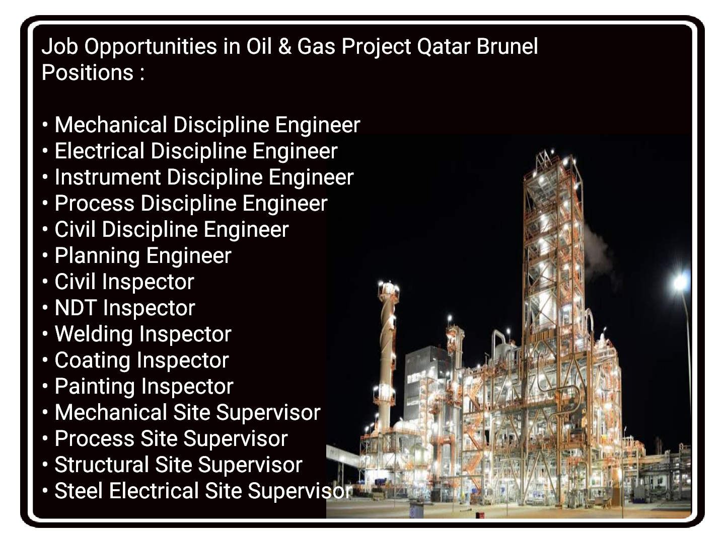 Mechanical, Electrical, Instrument, Painting, Coating & Process Discipline Engineer & Site Supervisor Jobs