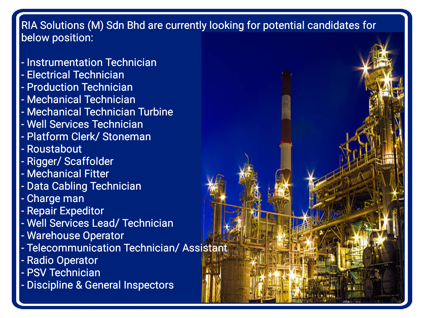 Instrument, Electrical, Mechanical, Production, Well Services & Data Cabling Technician Jobs