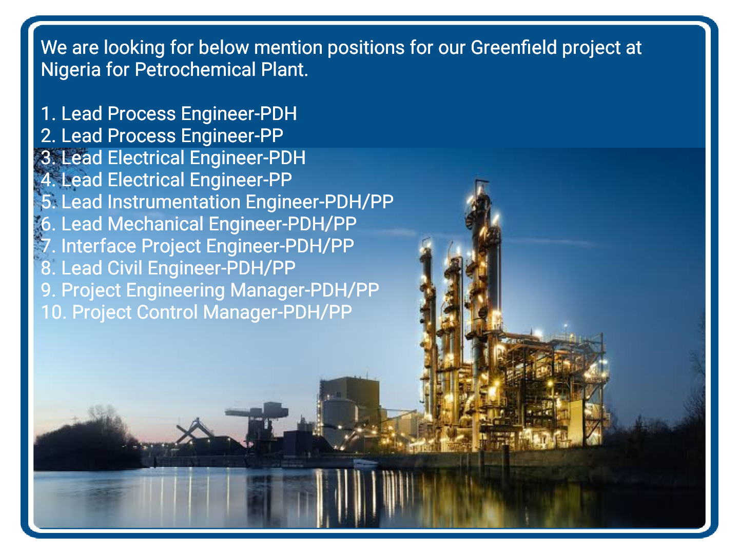 Lead Electrical, Mechanical, Process, Instrument & Civil Engineer Jobs