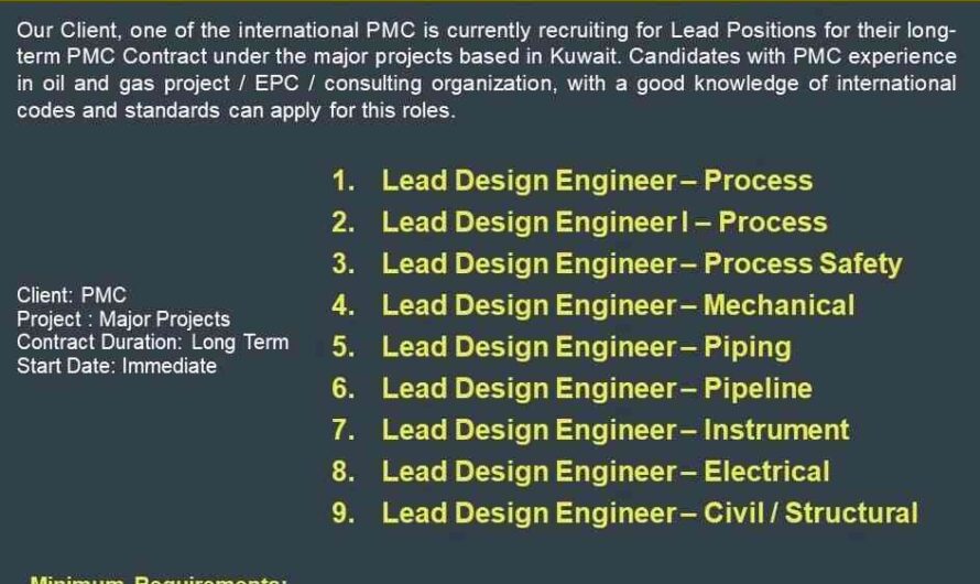 Lead Design Engineer Process, Piping, Mechanical, Electrical, Civil & Structural Jobs