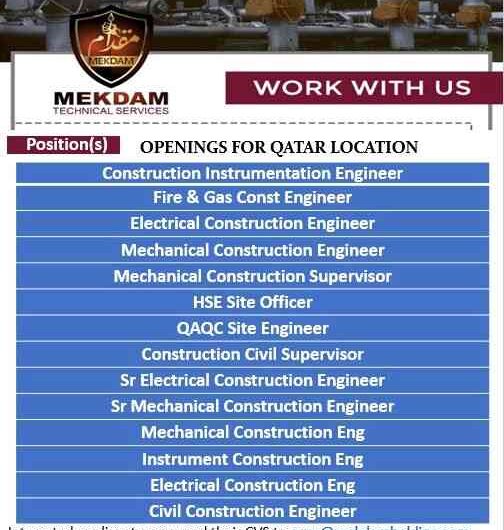 Mechanical, Electrical, Instrument, HSE & QAQC Construction Engineer Jobs