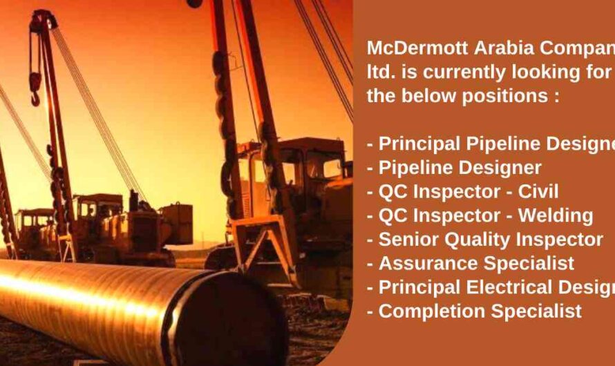 Pipeline, Electrical Designer, QC Inspector Civil & Welding Jobs