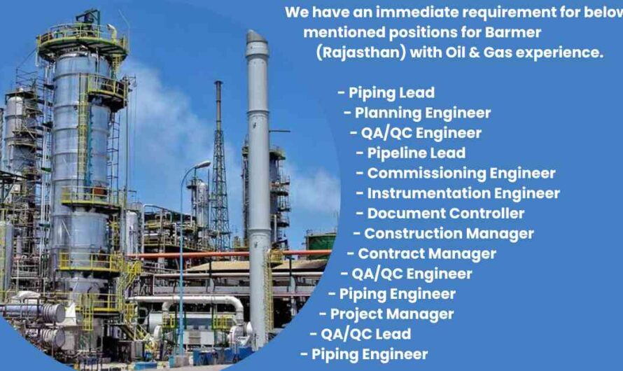 Piping, Planning, QAQC, Instrument, Commissioning Engineer Jobs