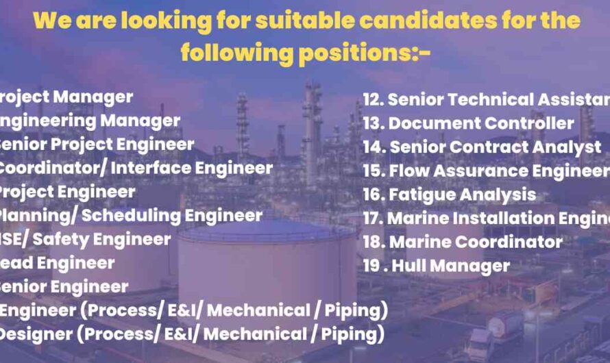 Mechanical, Piping, Electrical, Instrument, Piping & HSE Engineer Jobs