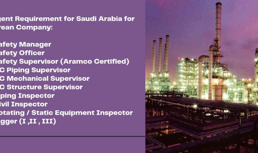 QC Piping, Mechanical, Structural Supervisor & Safety Officer Jobs