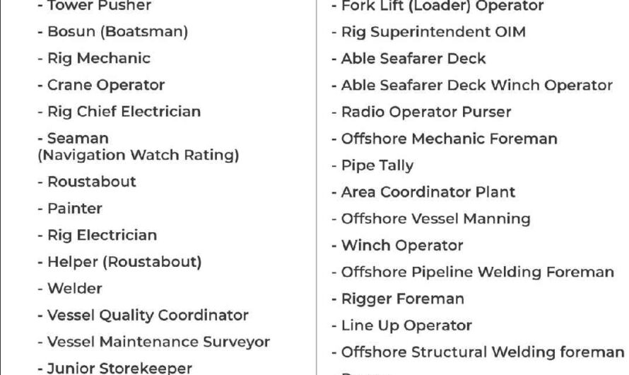Multiple Offshore Drilling Rig Jobs