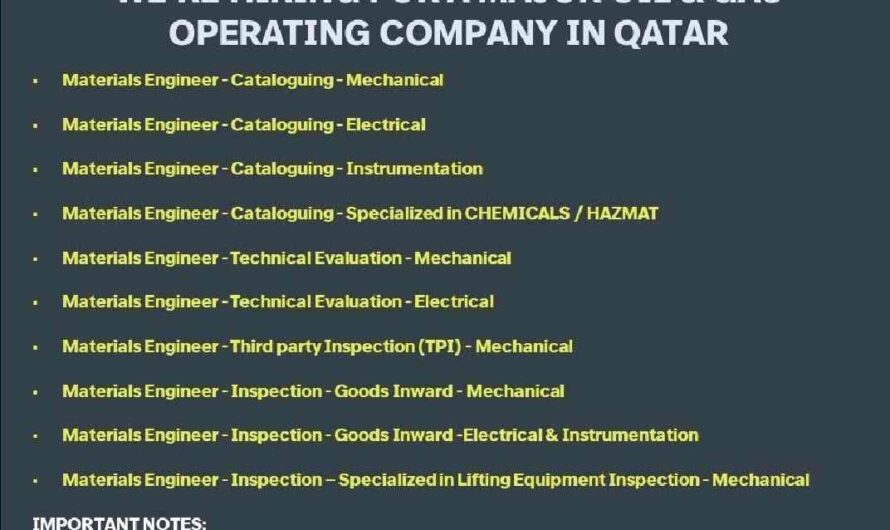 Multiple Oil & Gas Materials Engineer Jobs, Qatar