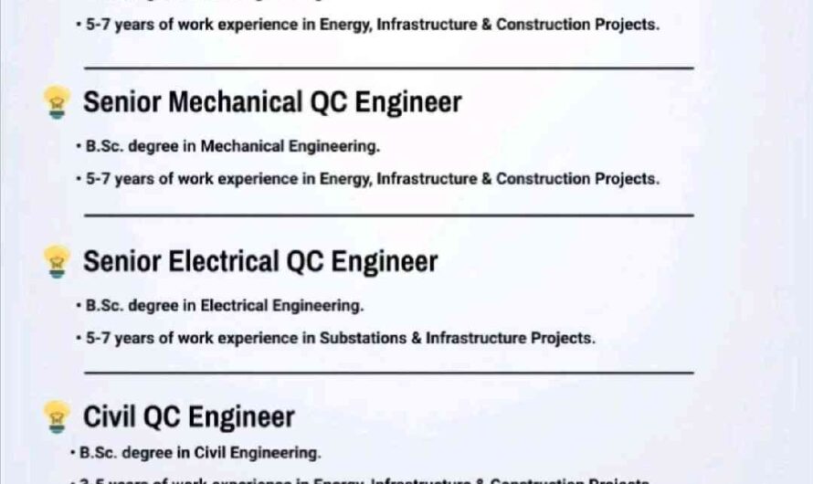 Senior Civil, Mechanical and Electrical QC Engineer Jobs