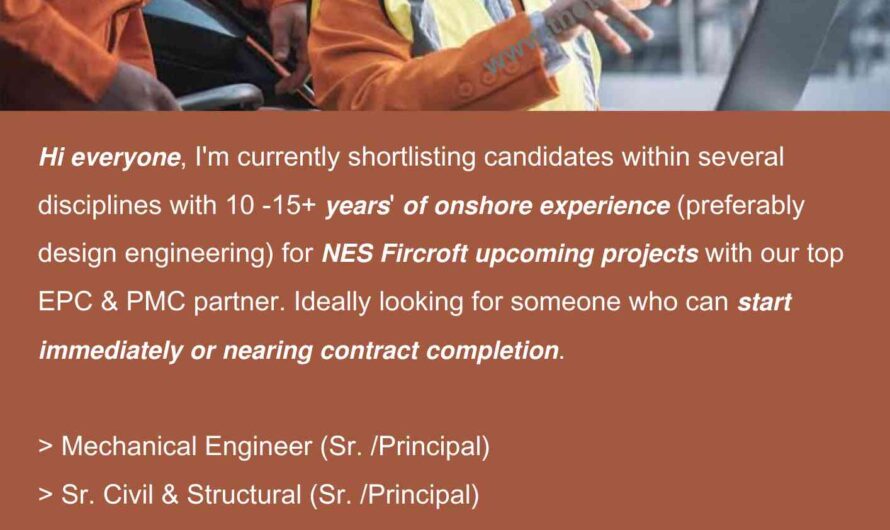 Sr. / Principal Engineer Mechanical, Electrical, Piping, Telecom and Instrument Jobs