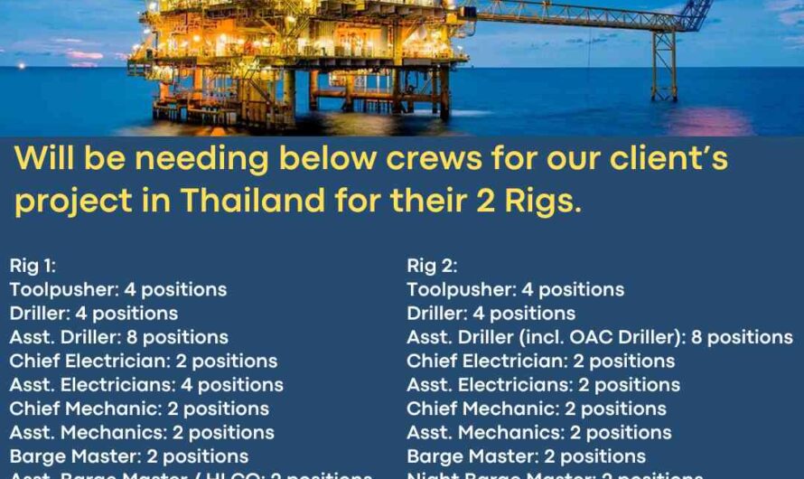Crew Required for 2 Rigs in Thailand